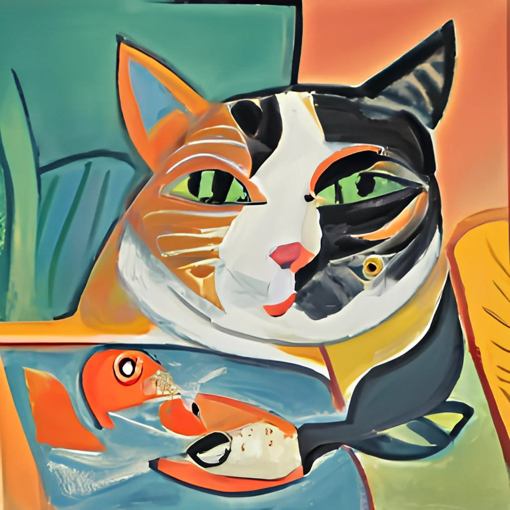 Calico Cat with Fish