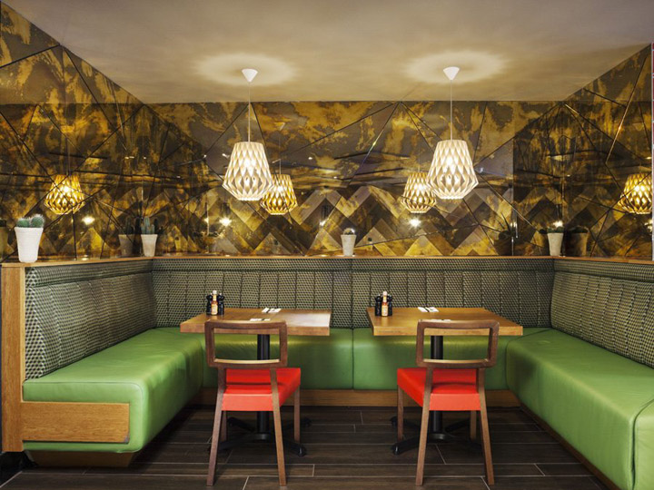 Green and Red Accent Restaurant Design
