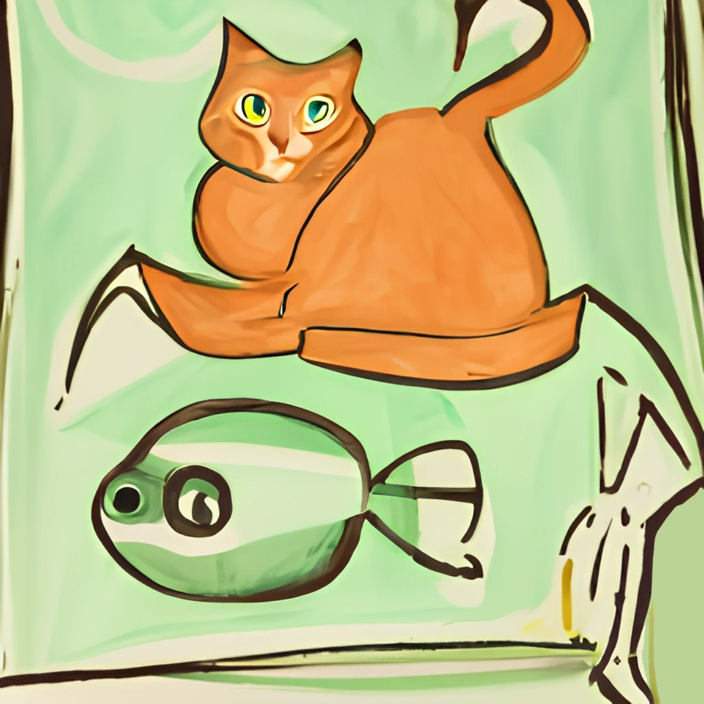 Orange Cat and Fish