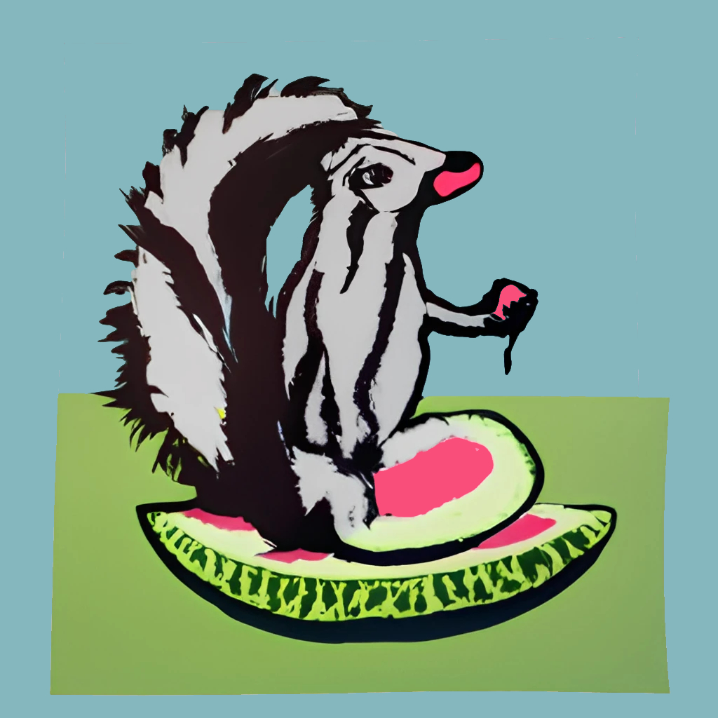Skunk Eating Watermelon